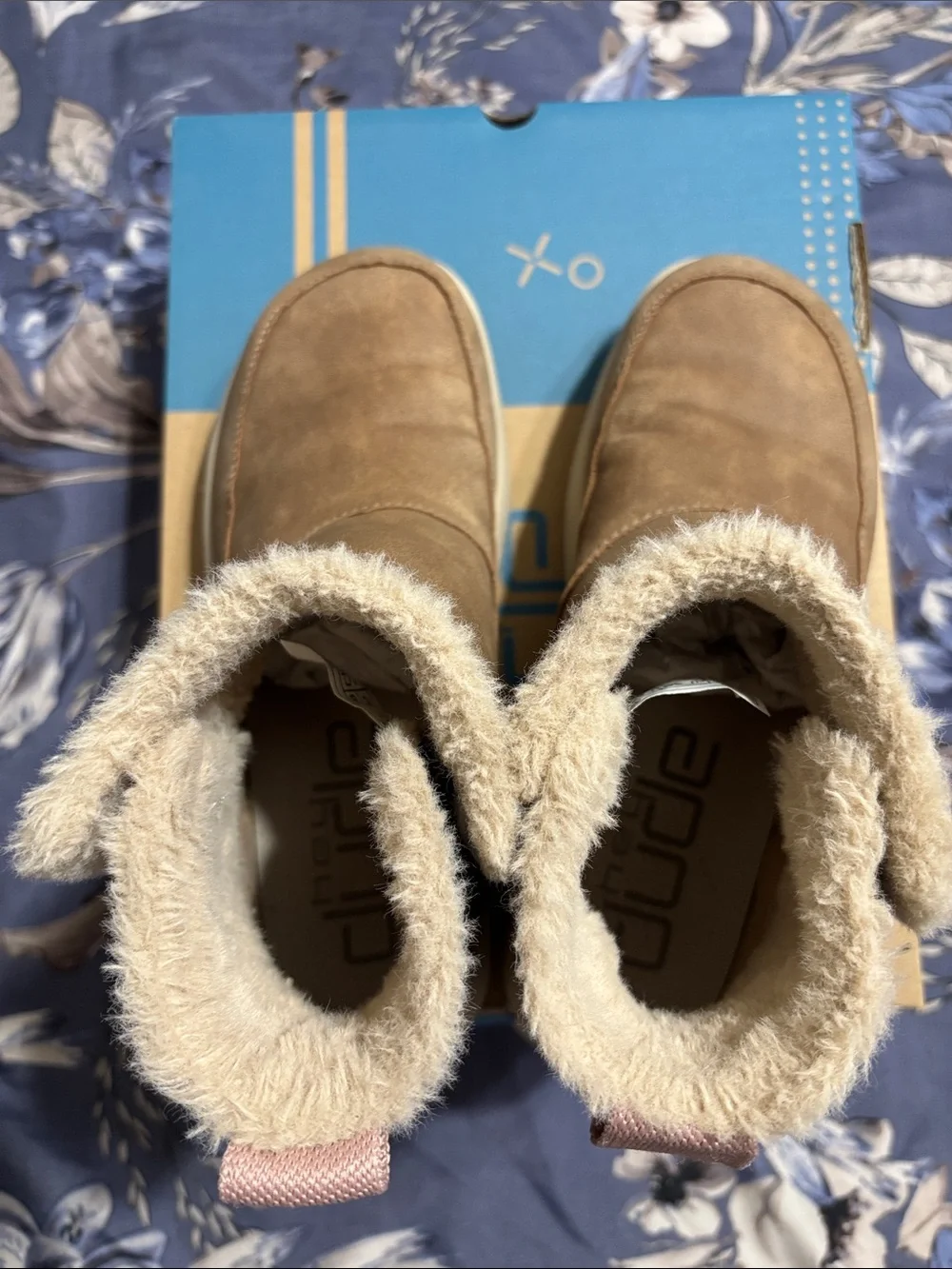 Hey Dude Mel Youth Chestnut Boots with Pink Accents and Leopard Print